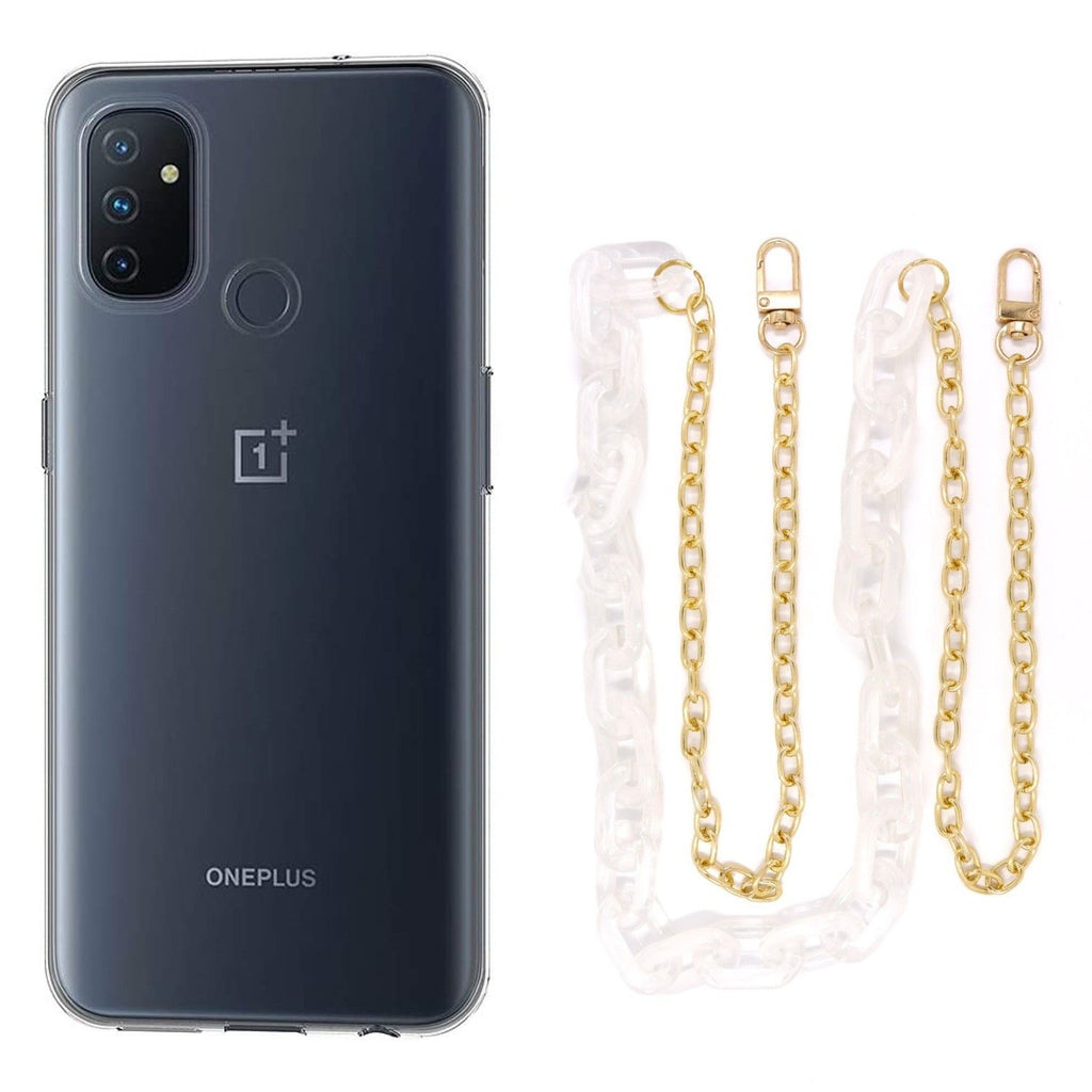 Capa cristal com cordão corrente branco para Oneplus Nord N100