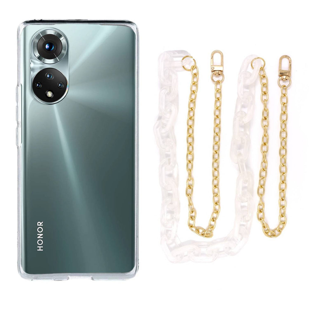 Capa cristal com cordão corrente branco para Honor 50