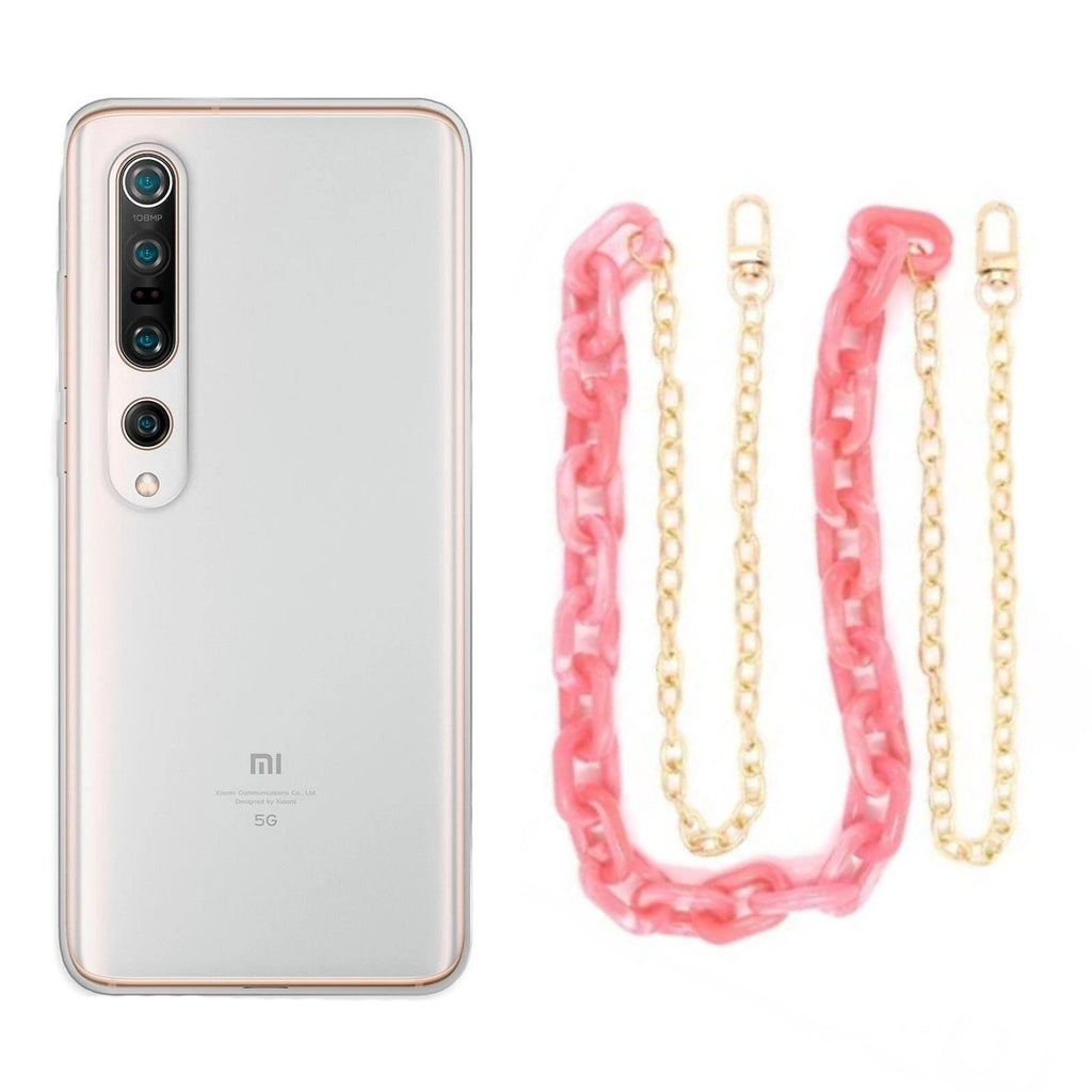 Capa cristal com cordão corrente rosa para Xiaomi Mi 10