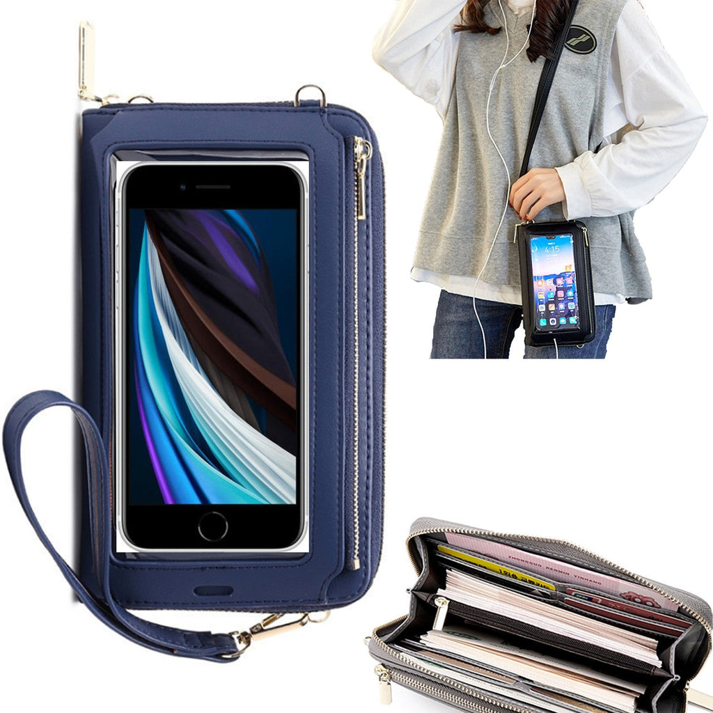 Bolsa Mala tira-colo com função touch ecrã iPhone SE 2020 Azul claro