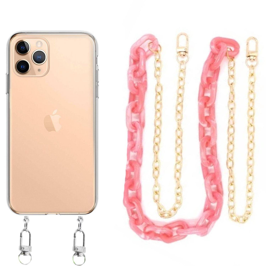 Capa cristal com cordão corrente rosa para iPhone 11 Pro