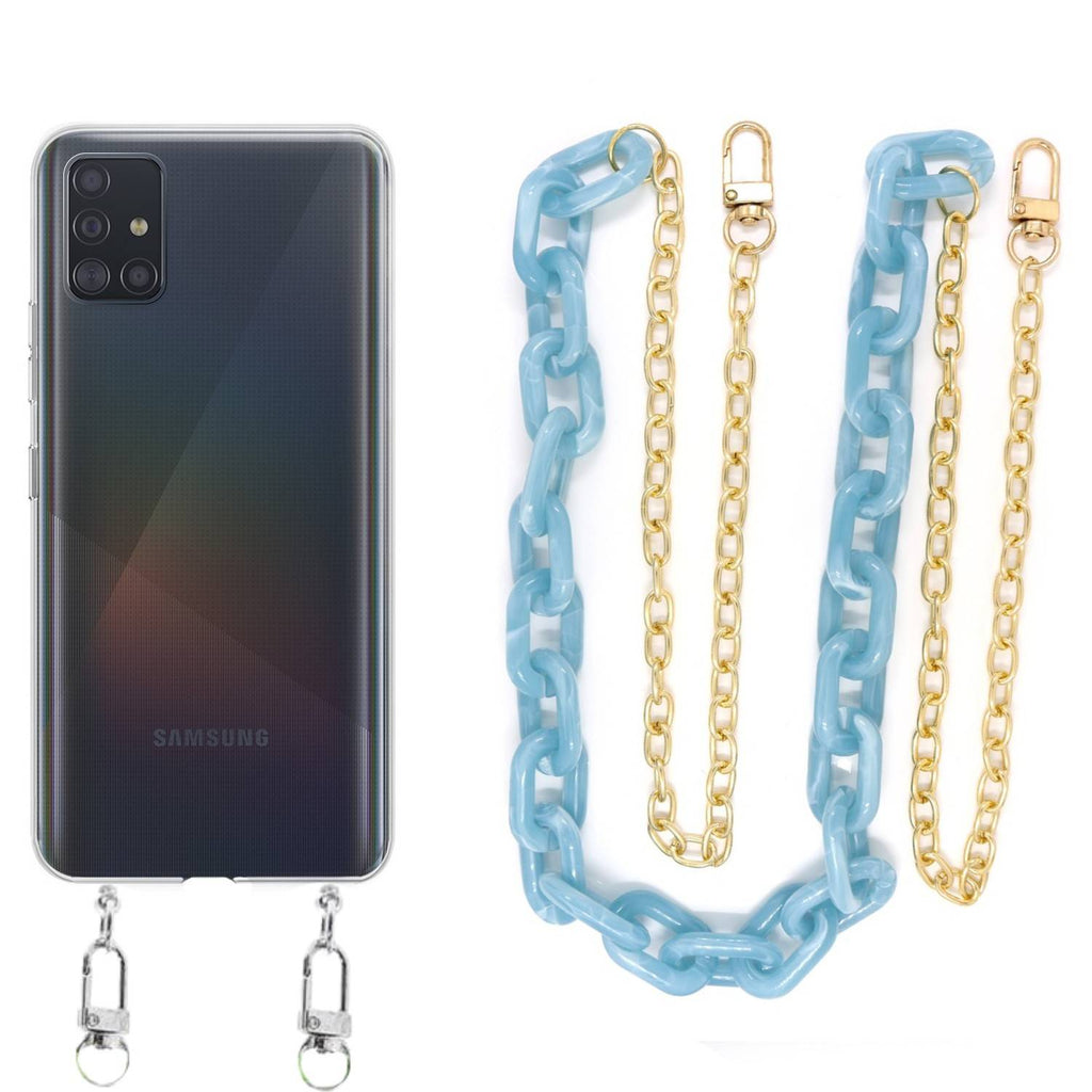 Capa cristal com cordão corrente azul para Samsung Galaxy A71