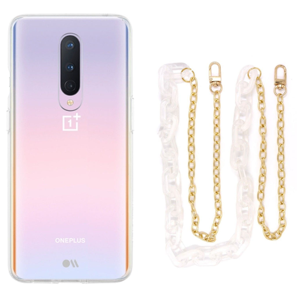 Capa cristal com cordão corrente branco para Oneplus 8