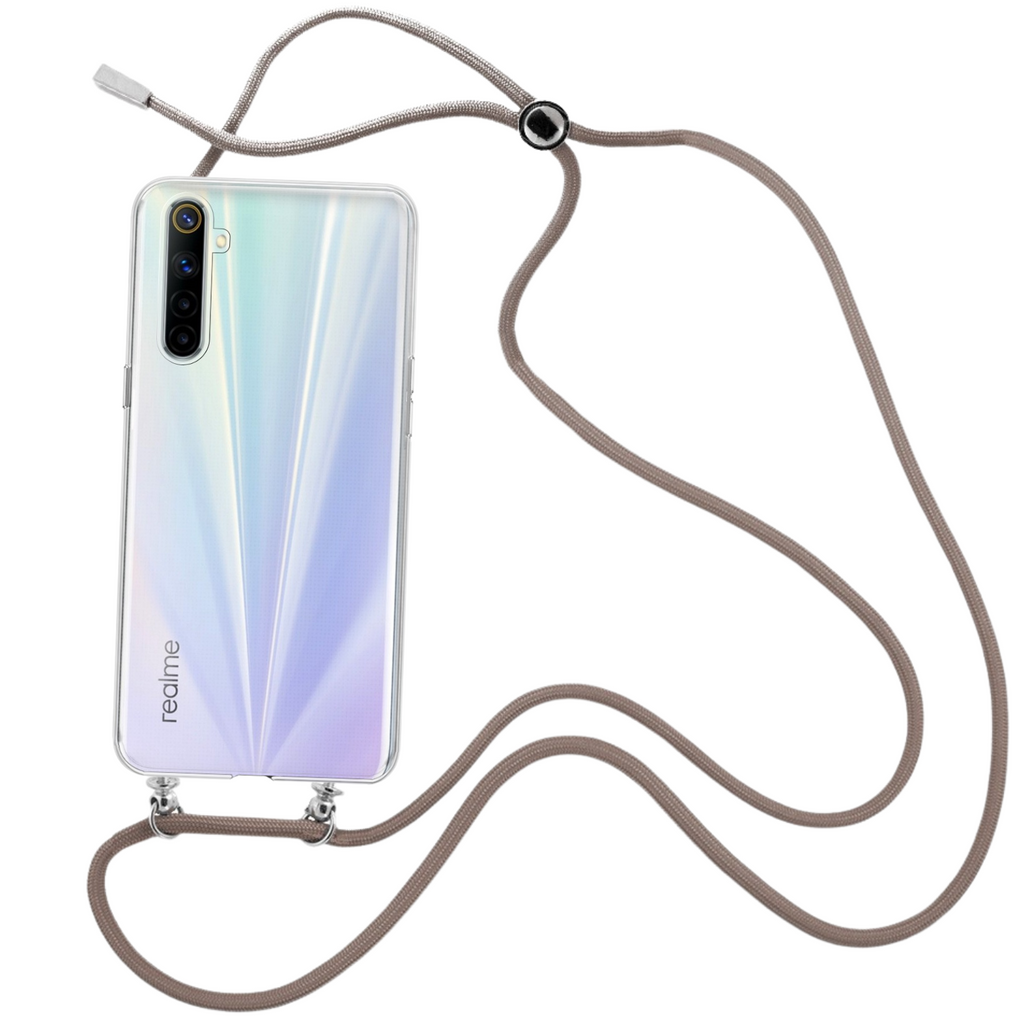 Capa cristal com fio cordão castanho para Realme 6