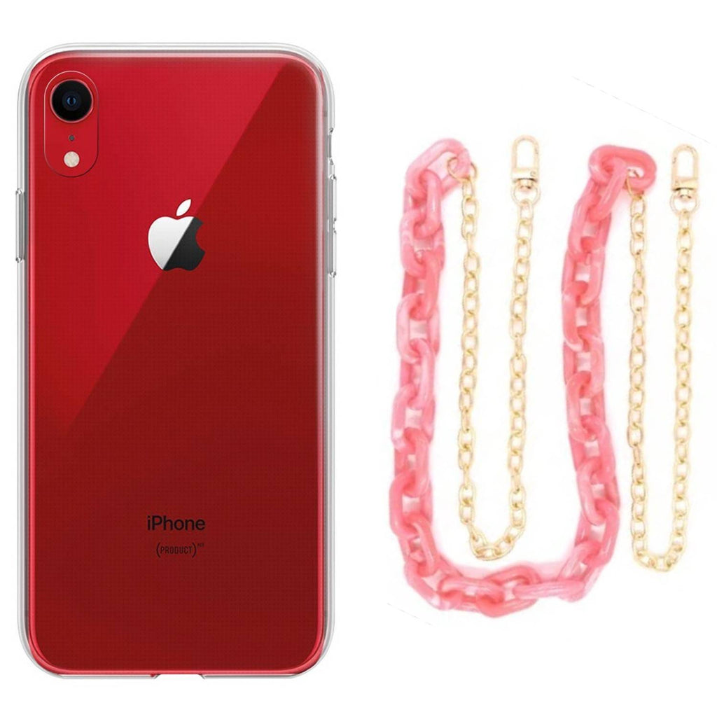 Capa cristal com cordão corrente rosa para iPhone XR