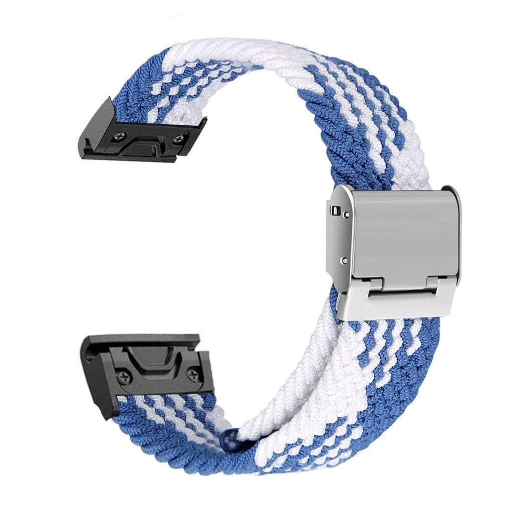 Bracelete entrançada Solo loop ajustável para Garmin tactix 7 - Pro Edition Azul e Branco