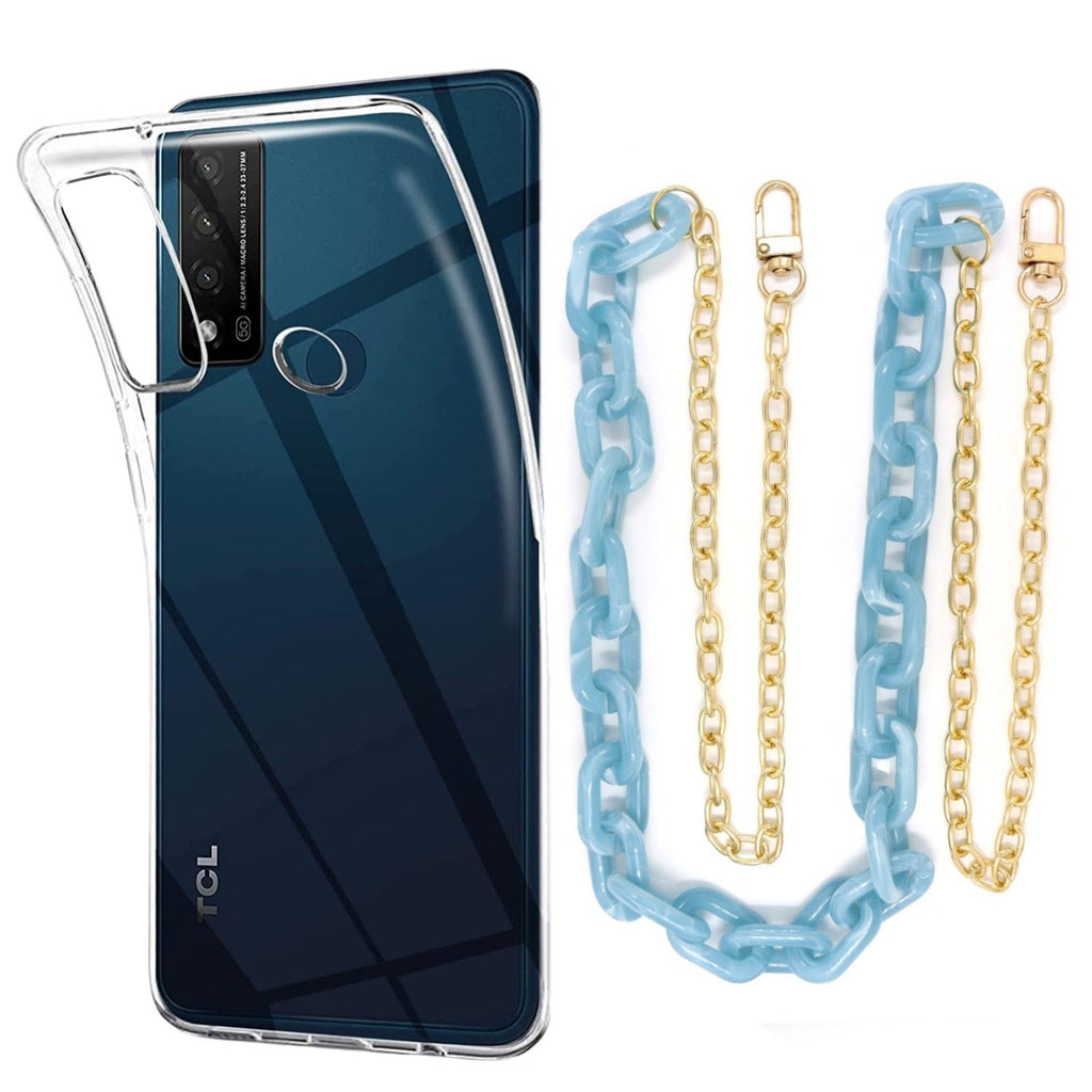 Capa cristal com cordão corrente azul para TCL 20R 5G