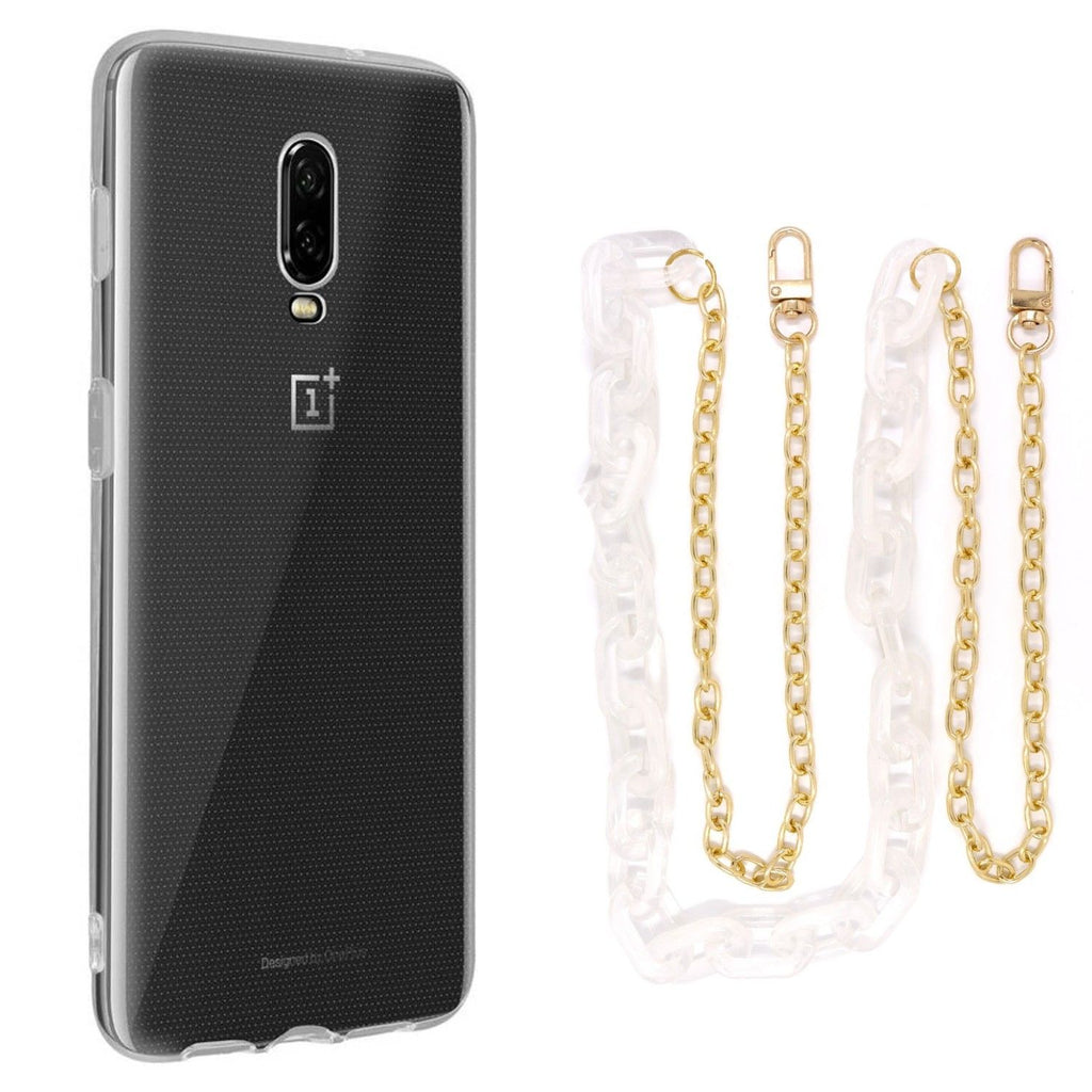 Capa cristal com cordão corrente branco para Oneplus 6T