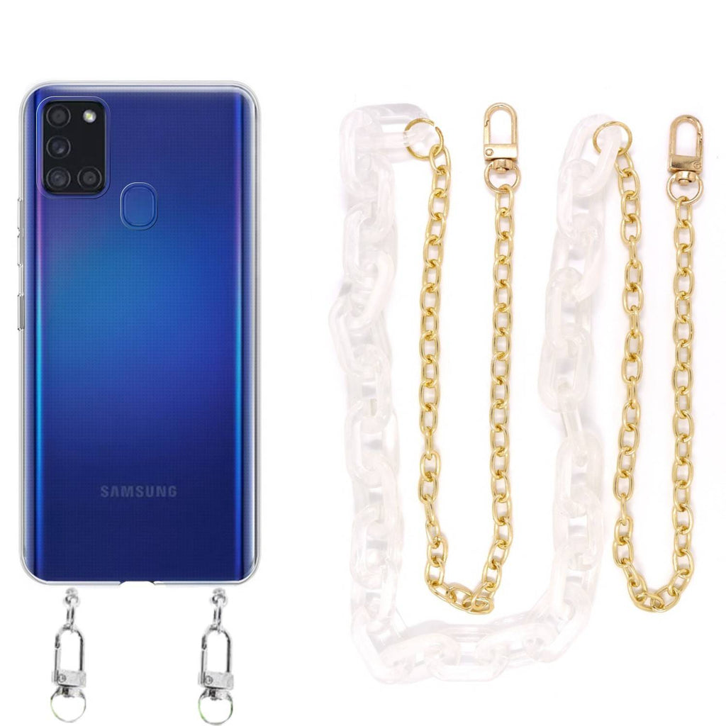 Capa cristal com cordão corrente branco para Samsung Galaxy A21s