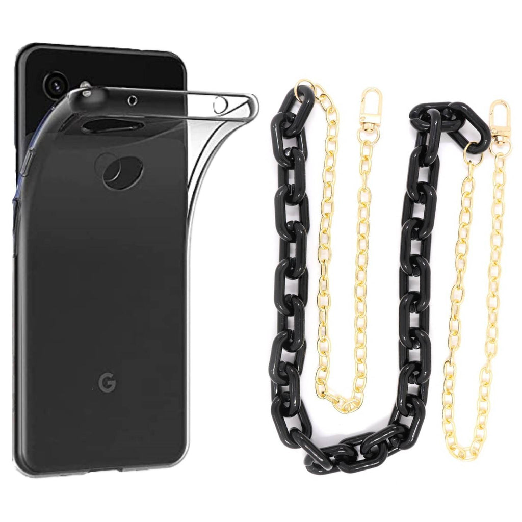 Capa cristal com cordão corrente preto para Google Pixel 3A XL