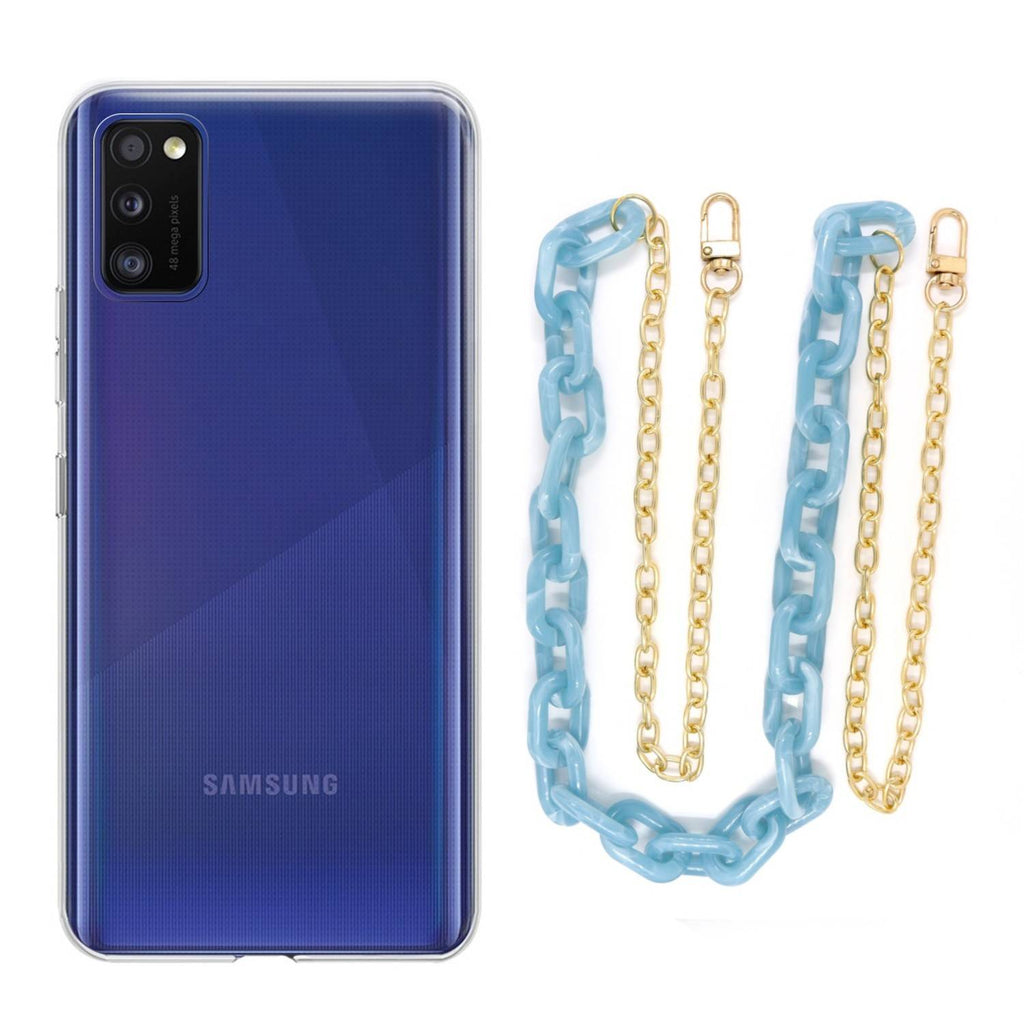 Capa cristal com cordão corrente azul para Samsung Galaxy A41