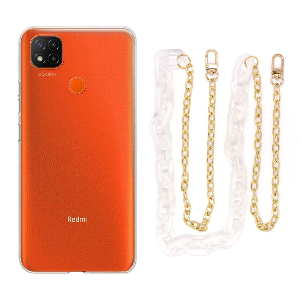 Capa cristal com cordão corrente branco para Xiaomi Redmi 9C