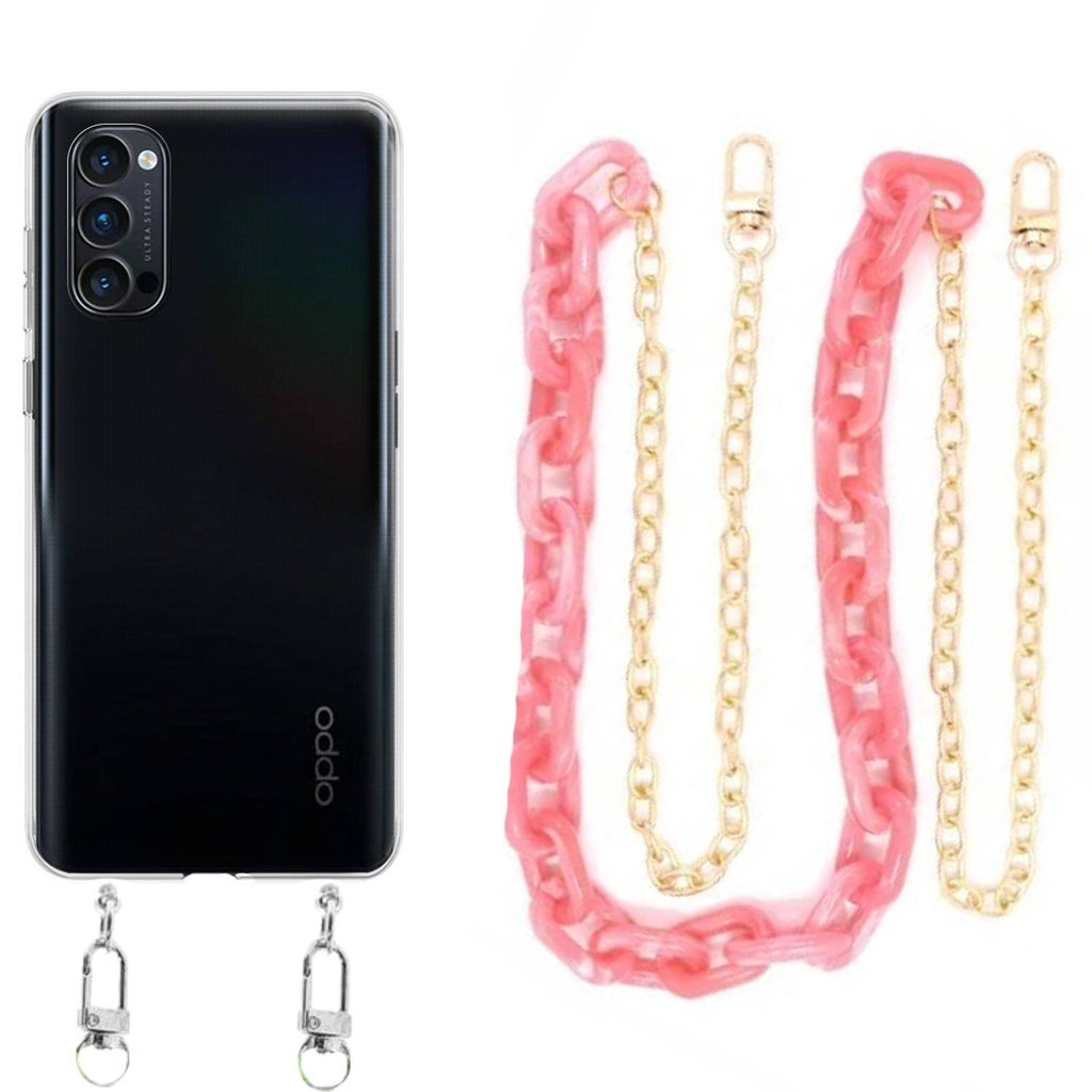 Capa cristal com cordão corrente rosa para Oppo Reno 4 Pro