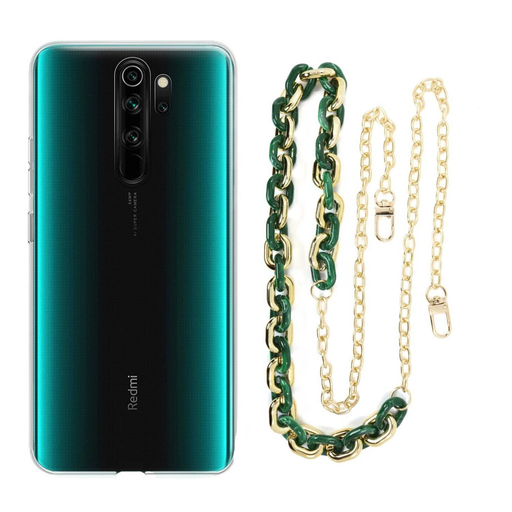 Capa cristal com cordão corrente verde para Xiaomi Redmi Note 8 Pro