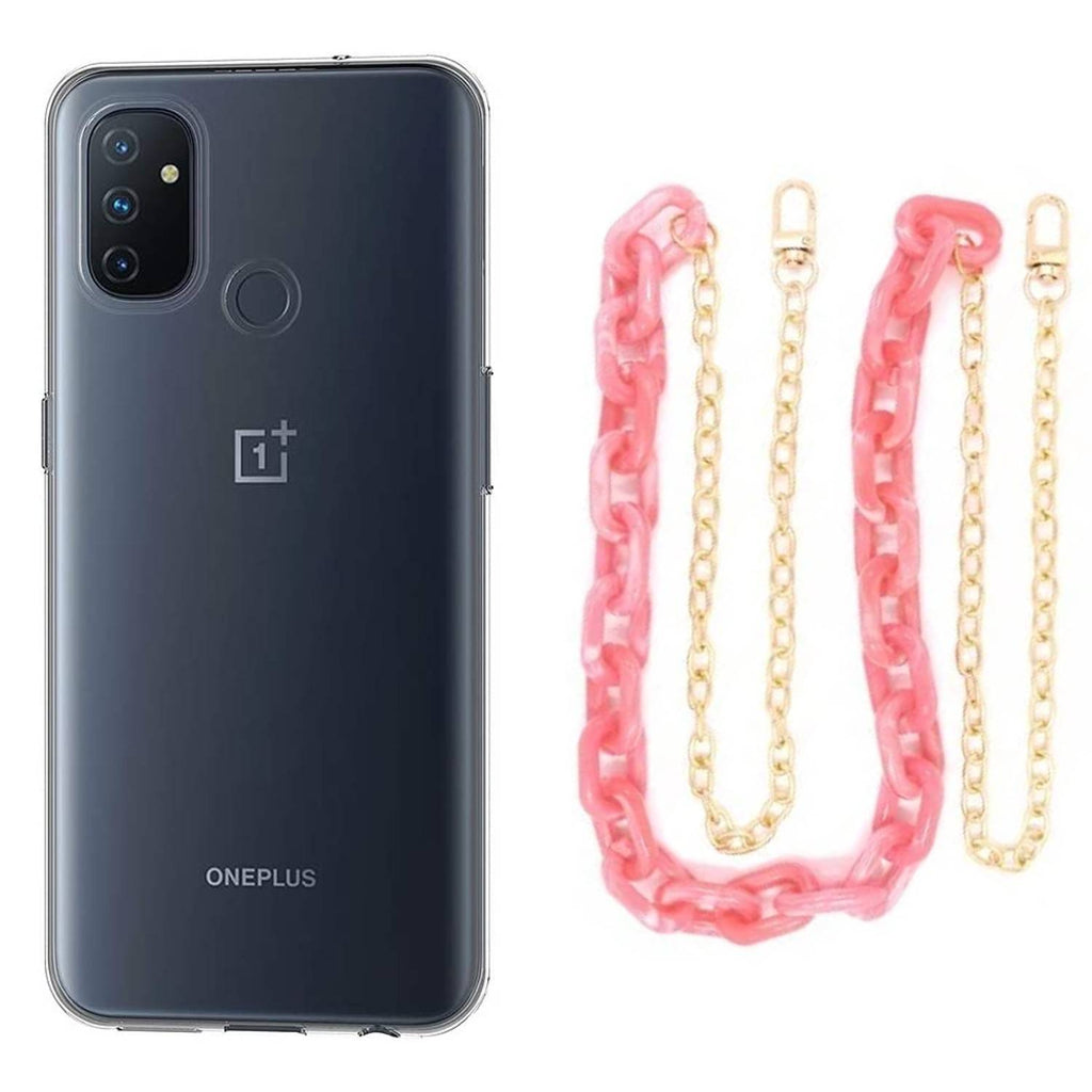 Capa cristal com cordão corrente rosa para Oneplus Nord N100