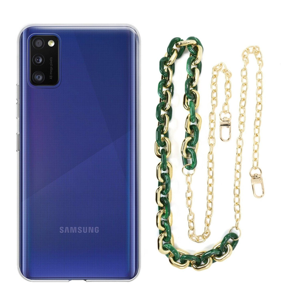 Capa cristal com cordão corrente verde para Samsung Galaxy A41