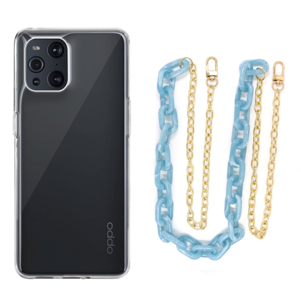 Capa cristal com cordão corrente azul para Oppo Find X3 Pro