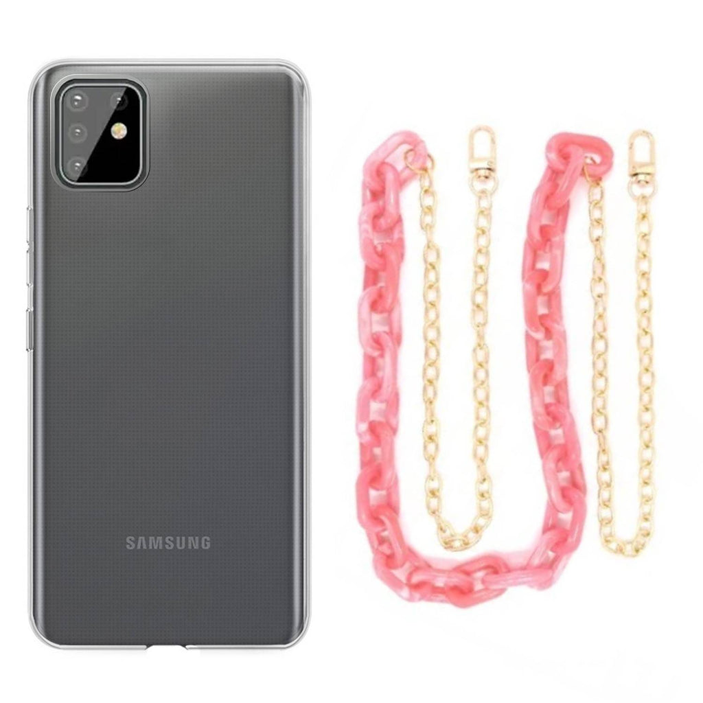 Capa cristal com cordão corrente rosa para Samsung Galaxy A81