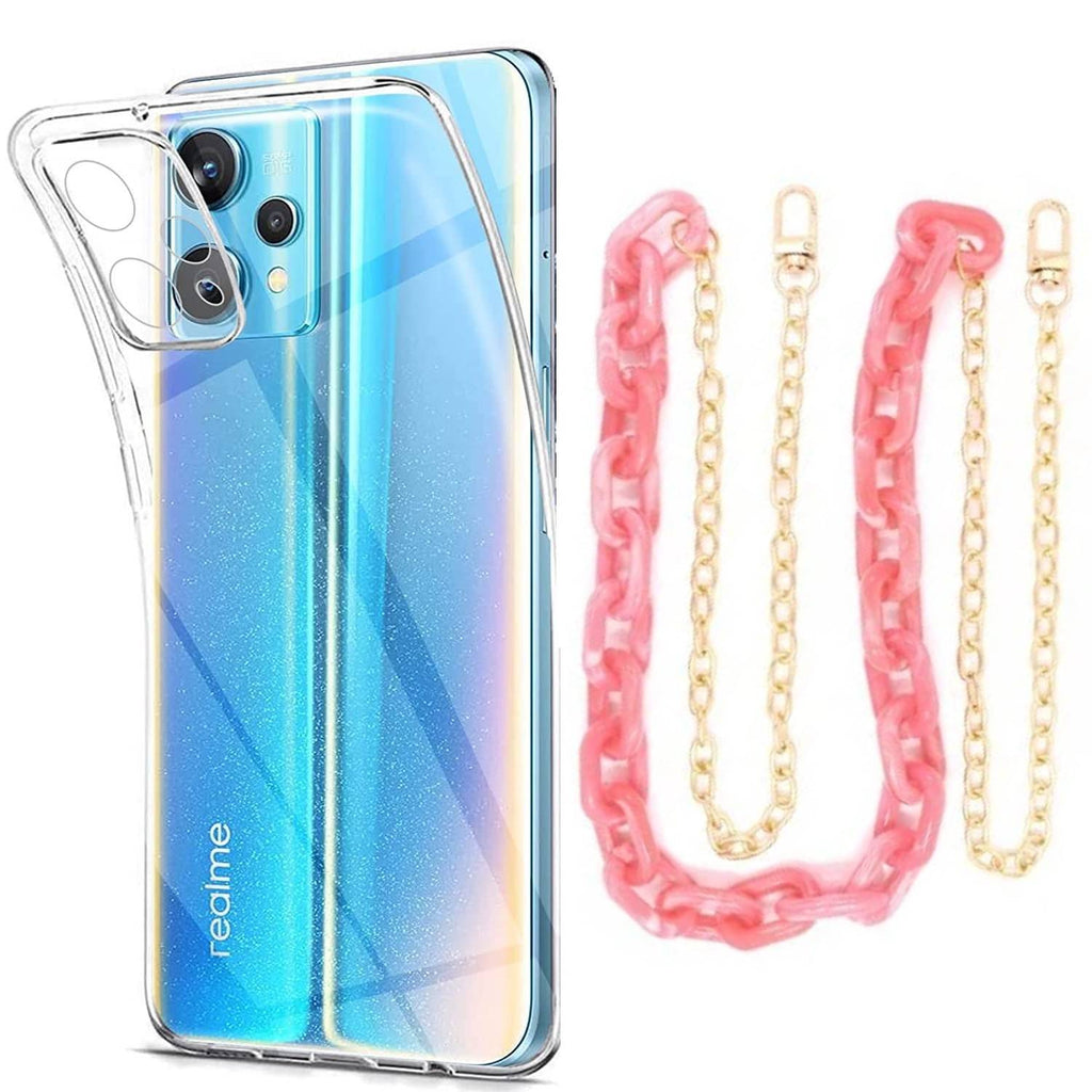 Capa cristal com cordão corrente rosa para Realme 9 Pro