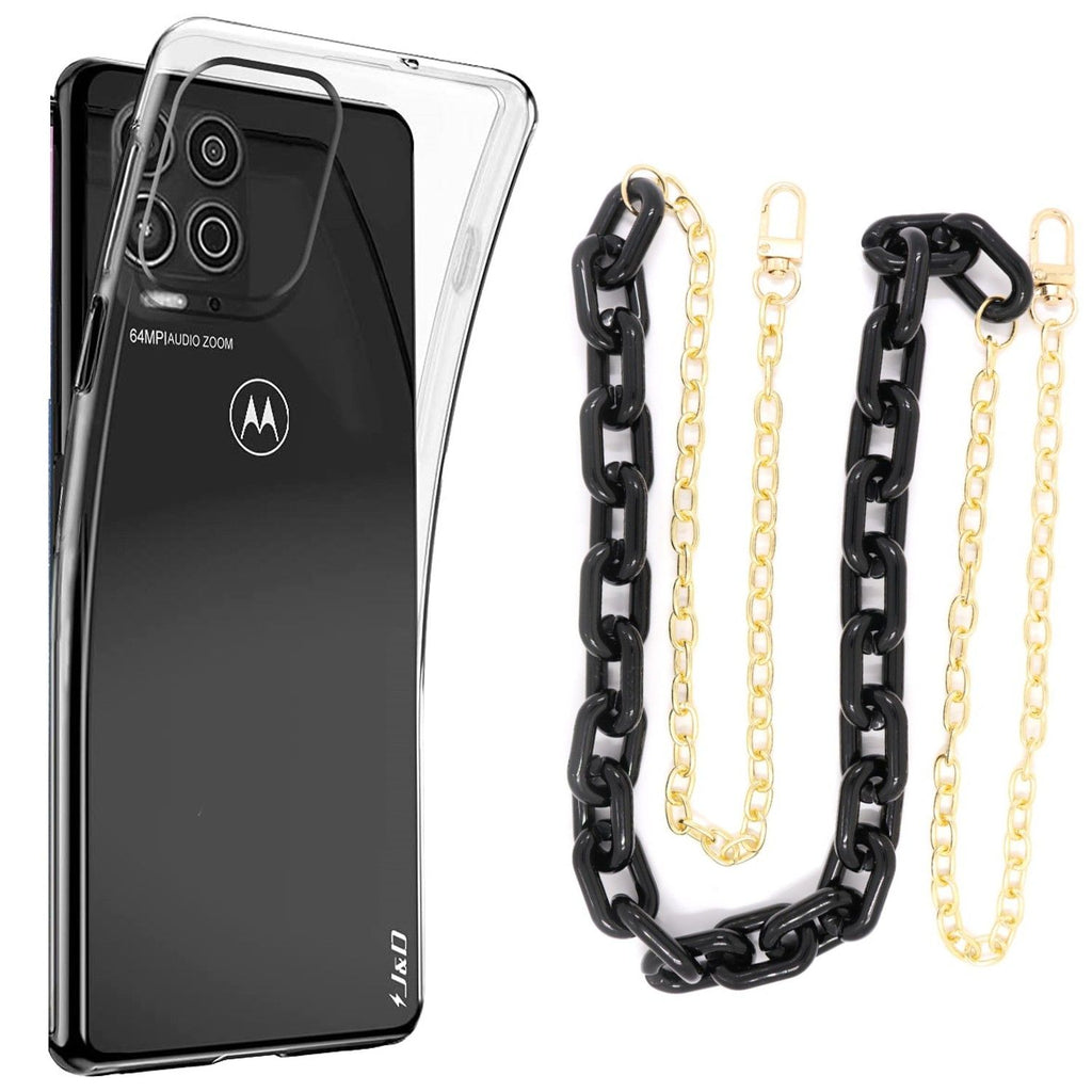 Capa cristal com cordão corrente preto para Motorola Moto G100