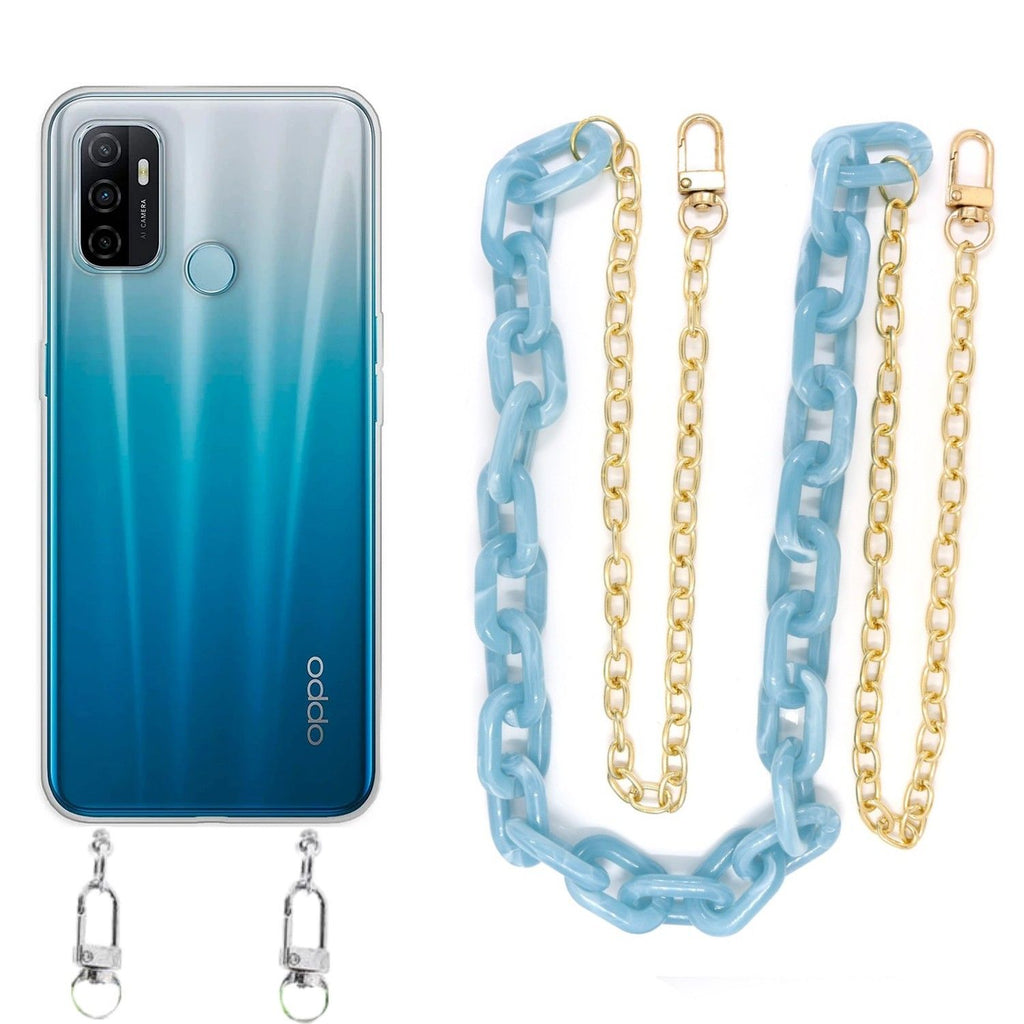 Capa cristal com cordão corrente azul para Oppo A53s