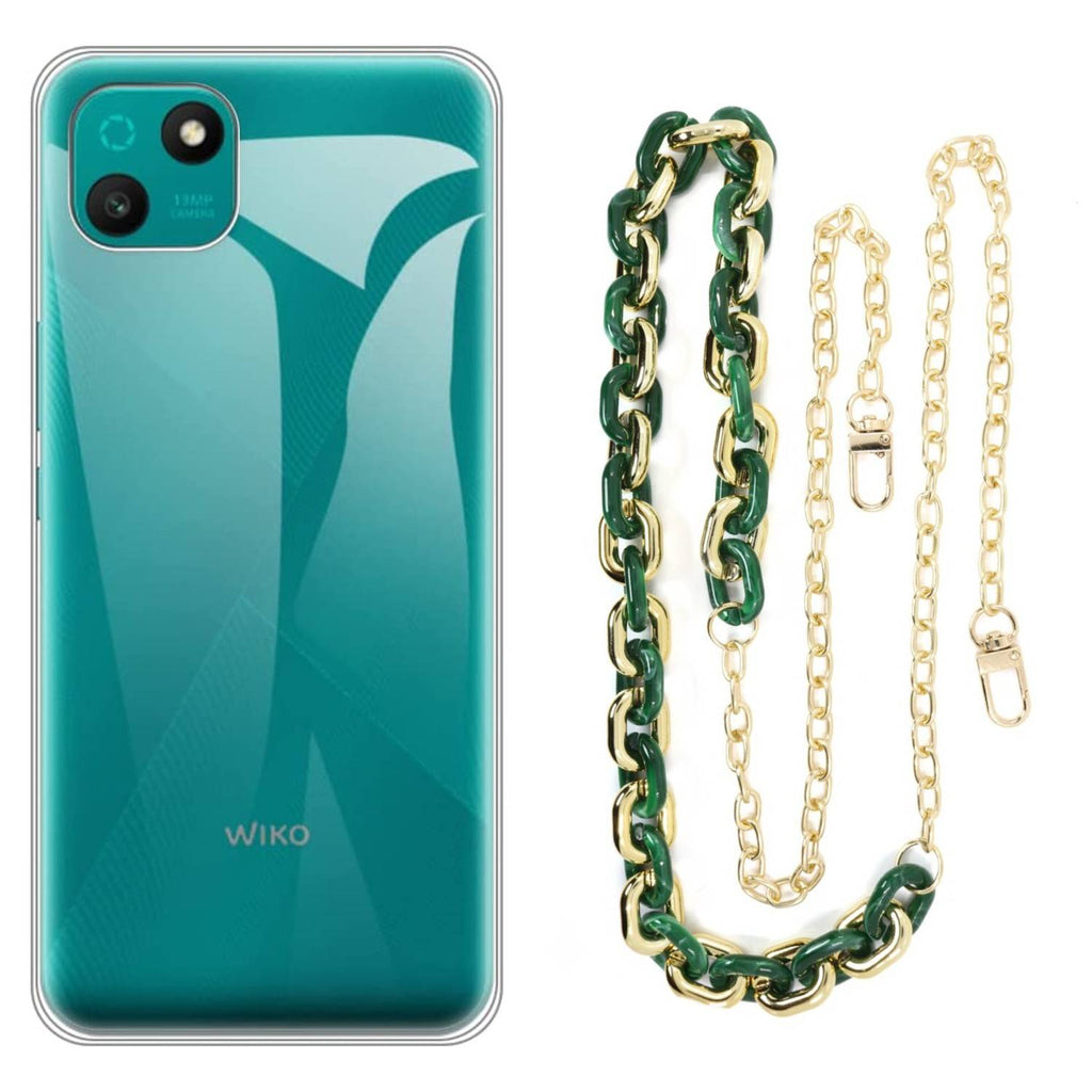 Capa cristal com cordão corrente verde para Wiko T10