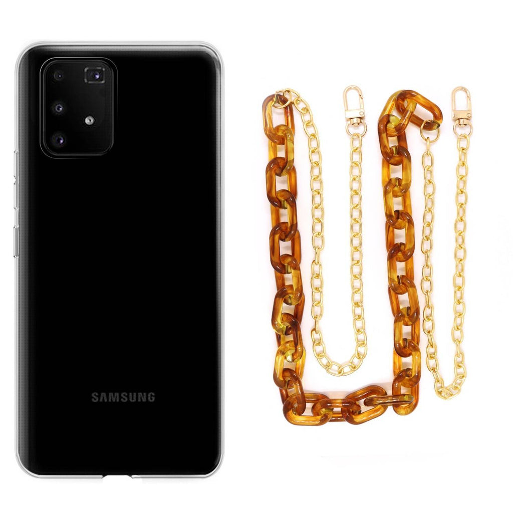 Capa cristal com cordão corrente castanho para Samsung Galaxy S10 Lite