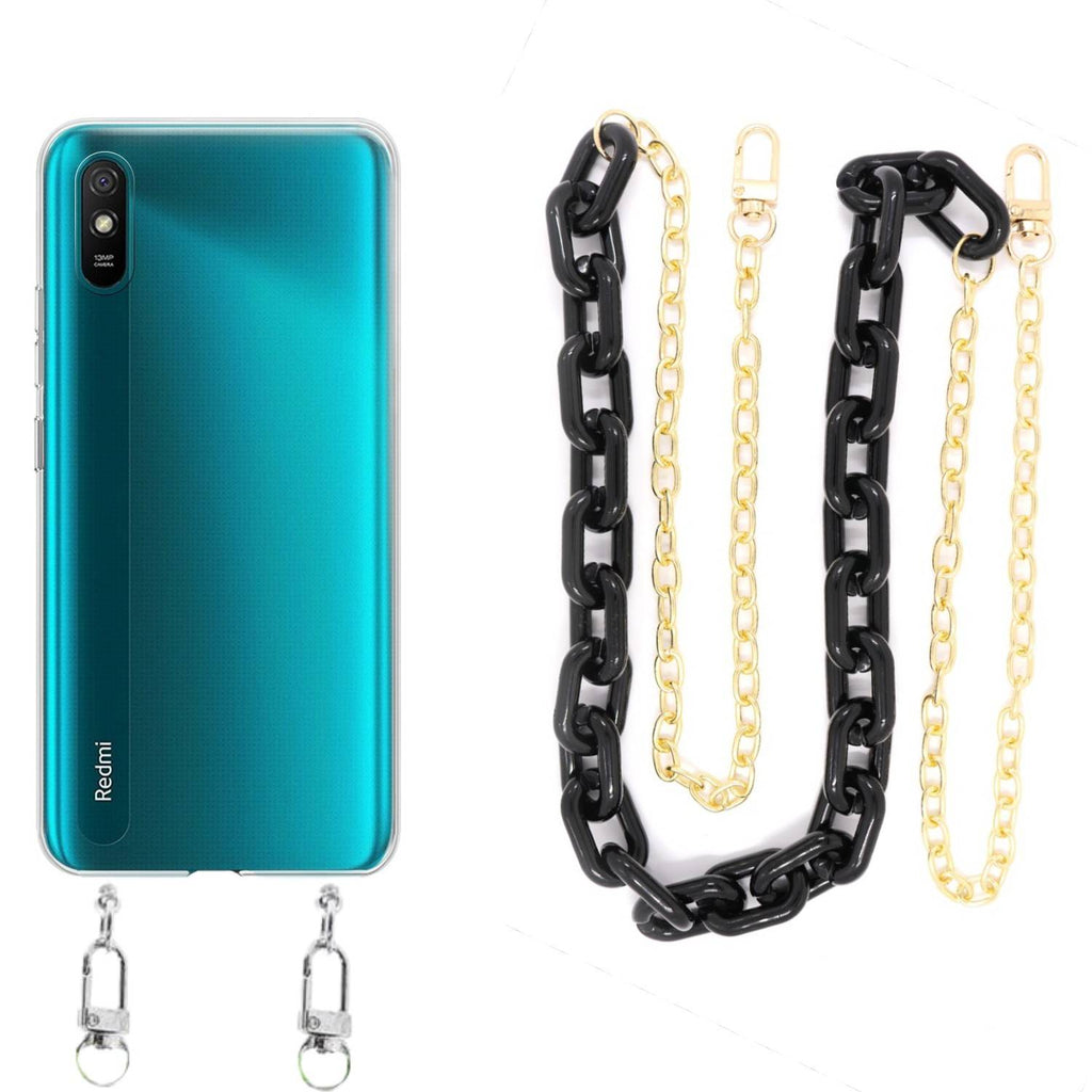 Capa cristal com cordão corrente preto para Xiaomi Redmi 9A