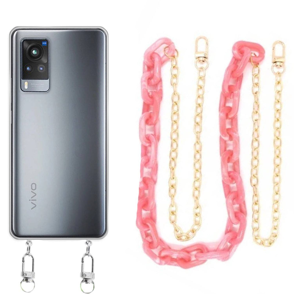 Capa cristal com cordão corrente rosa para Vivo X60 pro