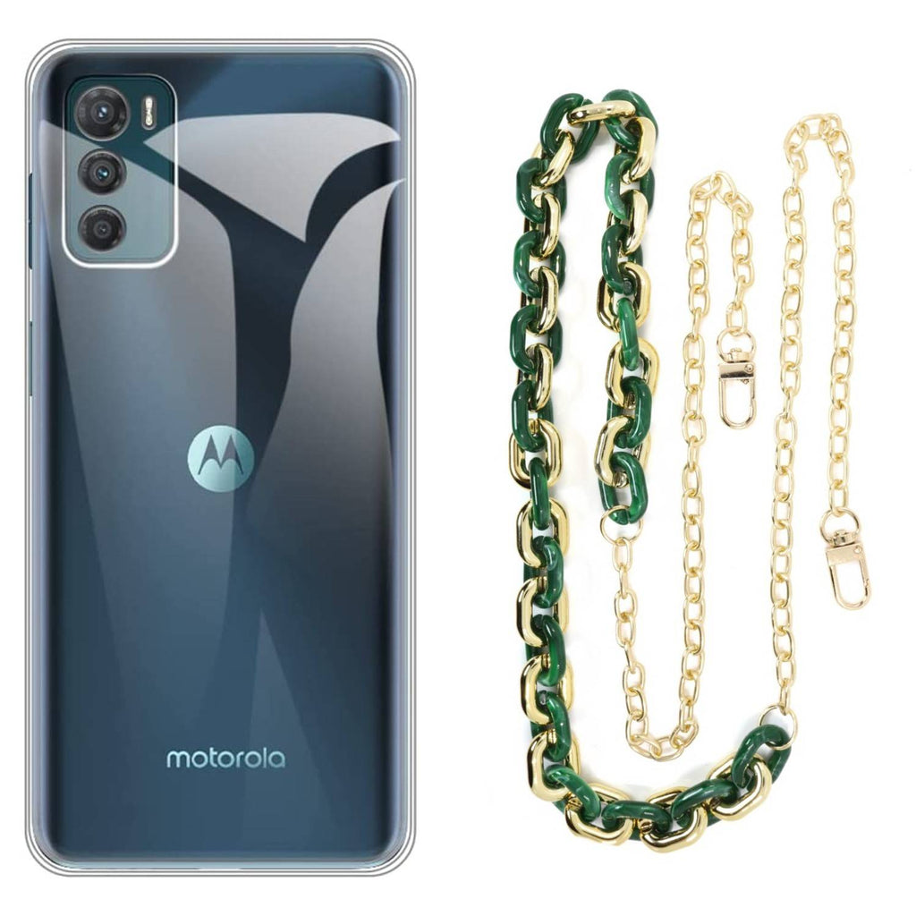 Capa cristal com cordão corrente verde para Motorola Moto G42