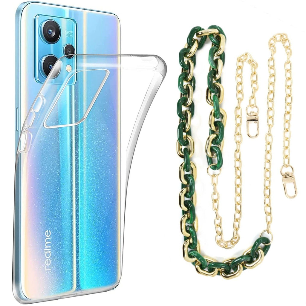 Capa cristal com cordão corrente verde para Realme 9 Pro Plus