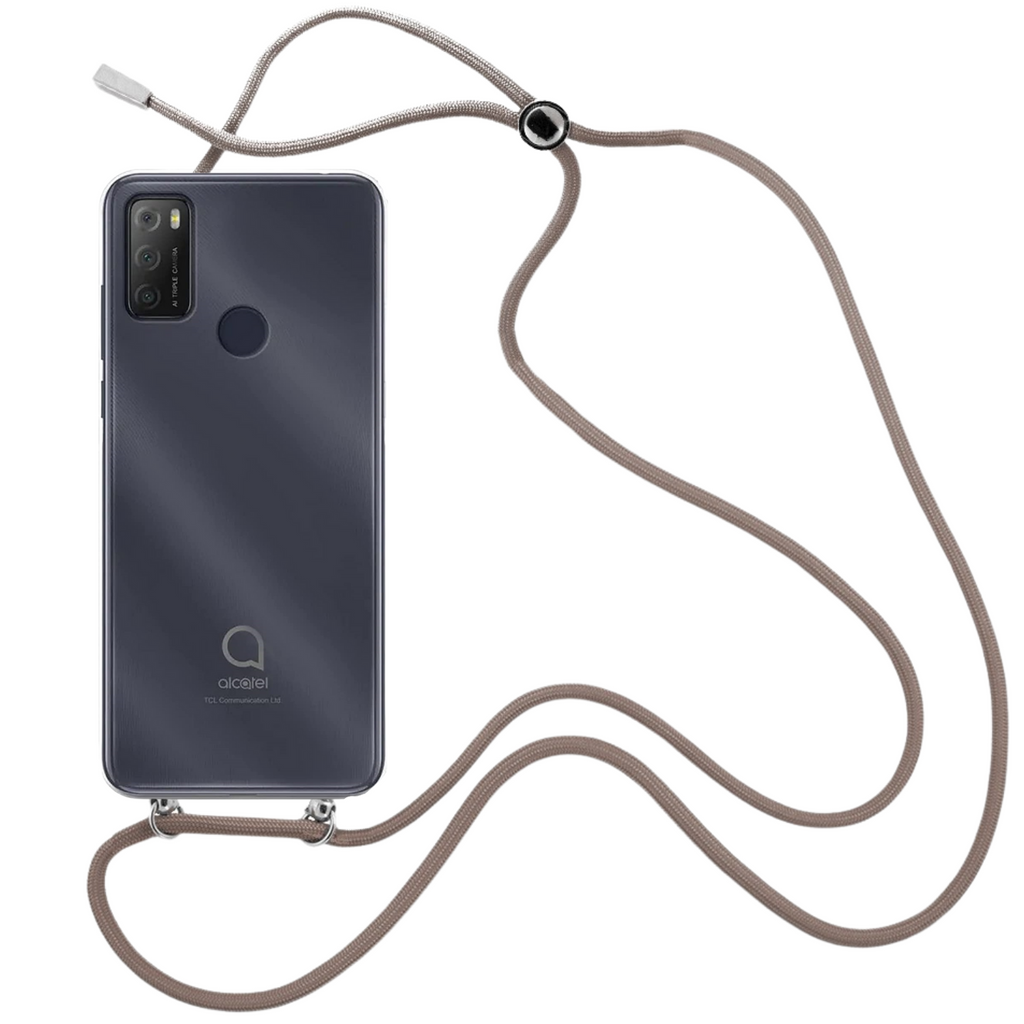 Capa cristal com fio cordão castanho para Alcatel 3L 2021