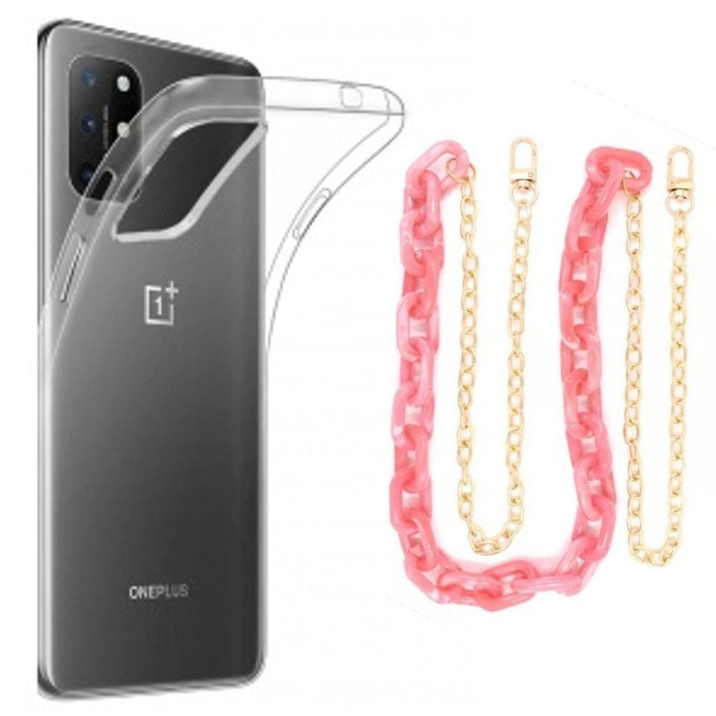 Capa cristal com cordão corrente rosa para Oneplus 8T