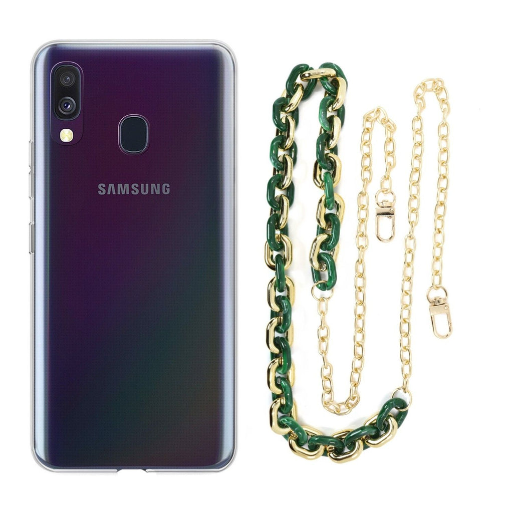 Capa cristal com cordão corrente verde para Samsung Galaxy A40