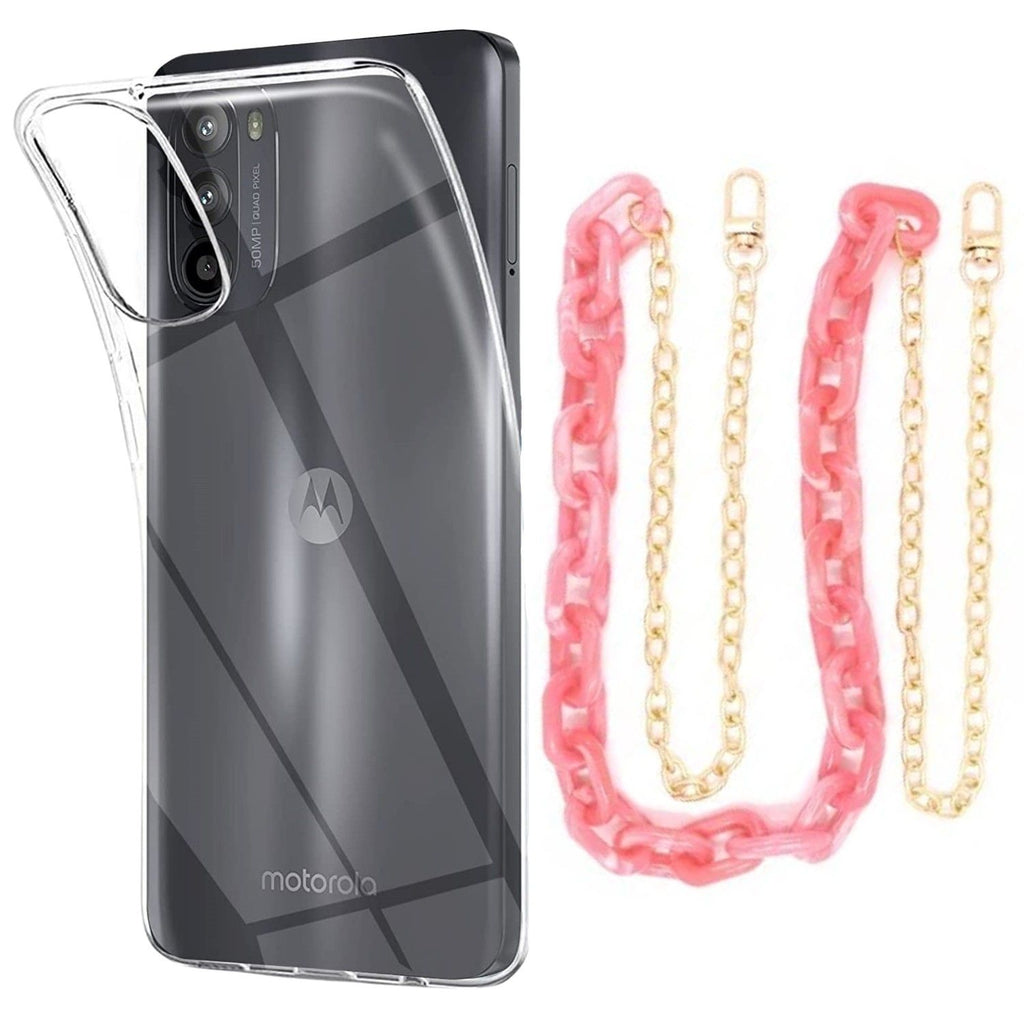 Capa cristal com cordão corrente rosa para Motorola Moto G52