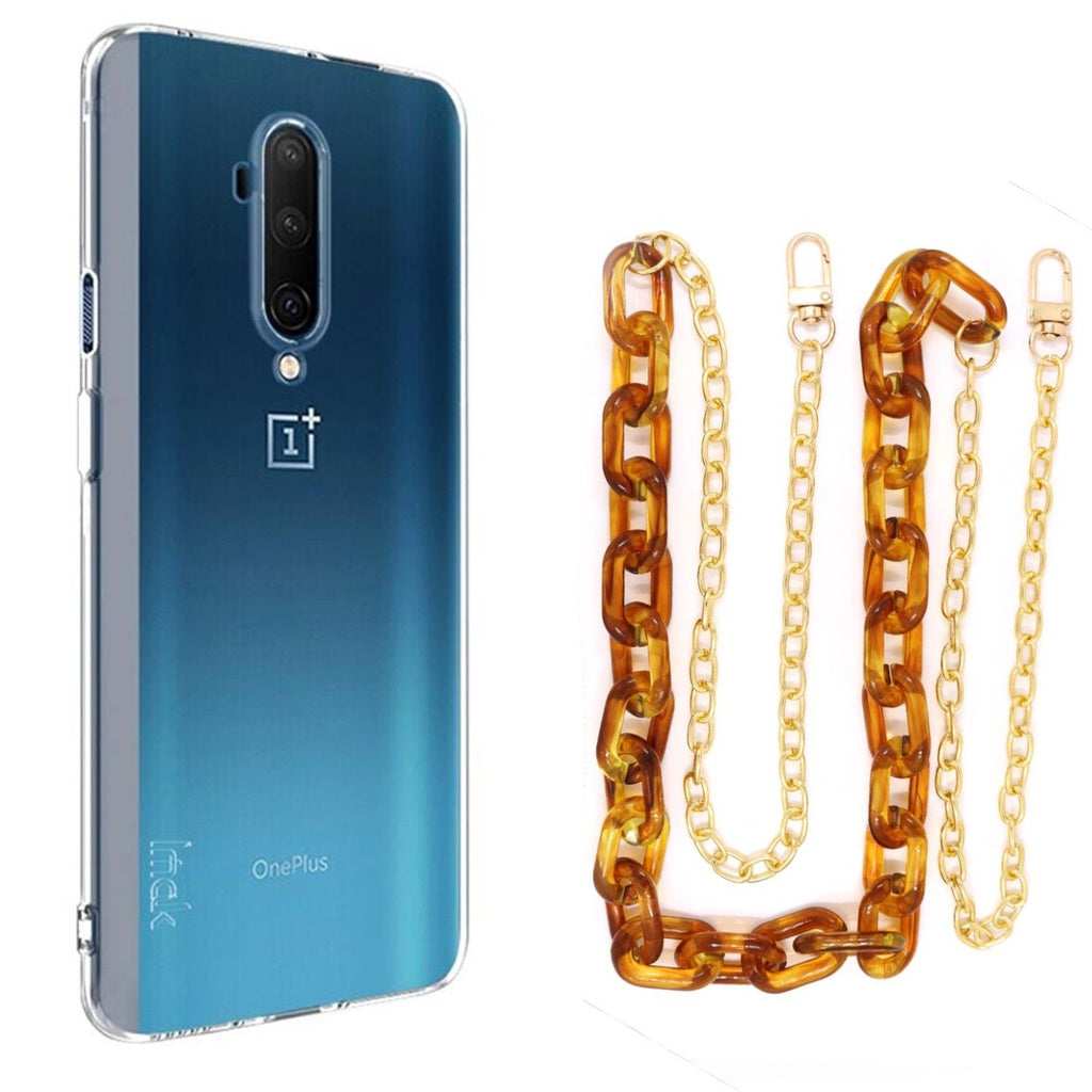 Capa cristal com cordão corrente castanho para Oneplus 7T Pro