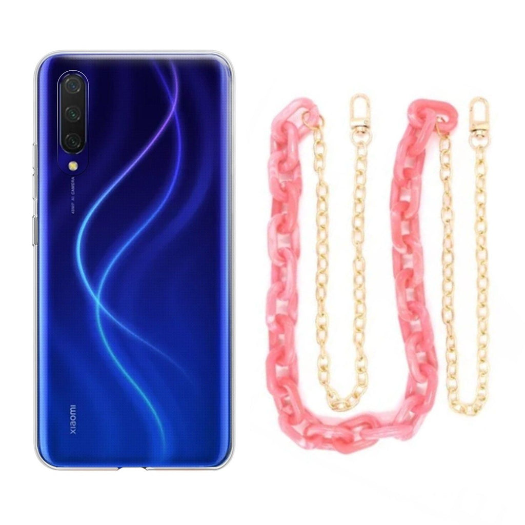 Capa cristal com cordão corrente rosa para Xiaomi Mi 9