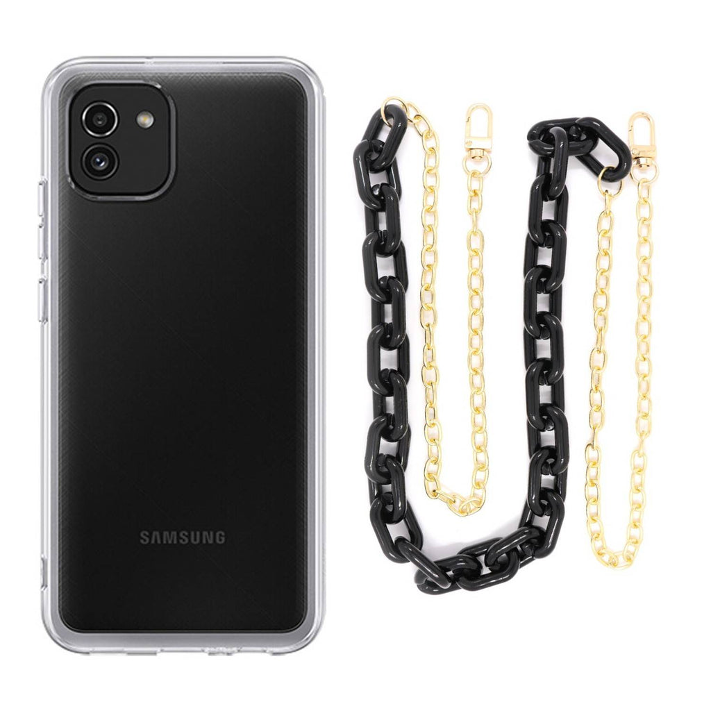 Capa cristal com cordão corrente preto para Samsung Galaxy A03