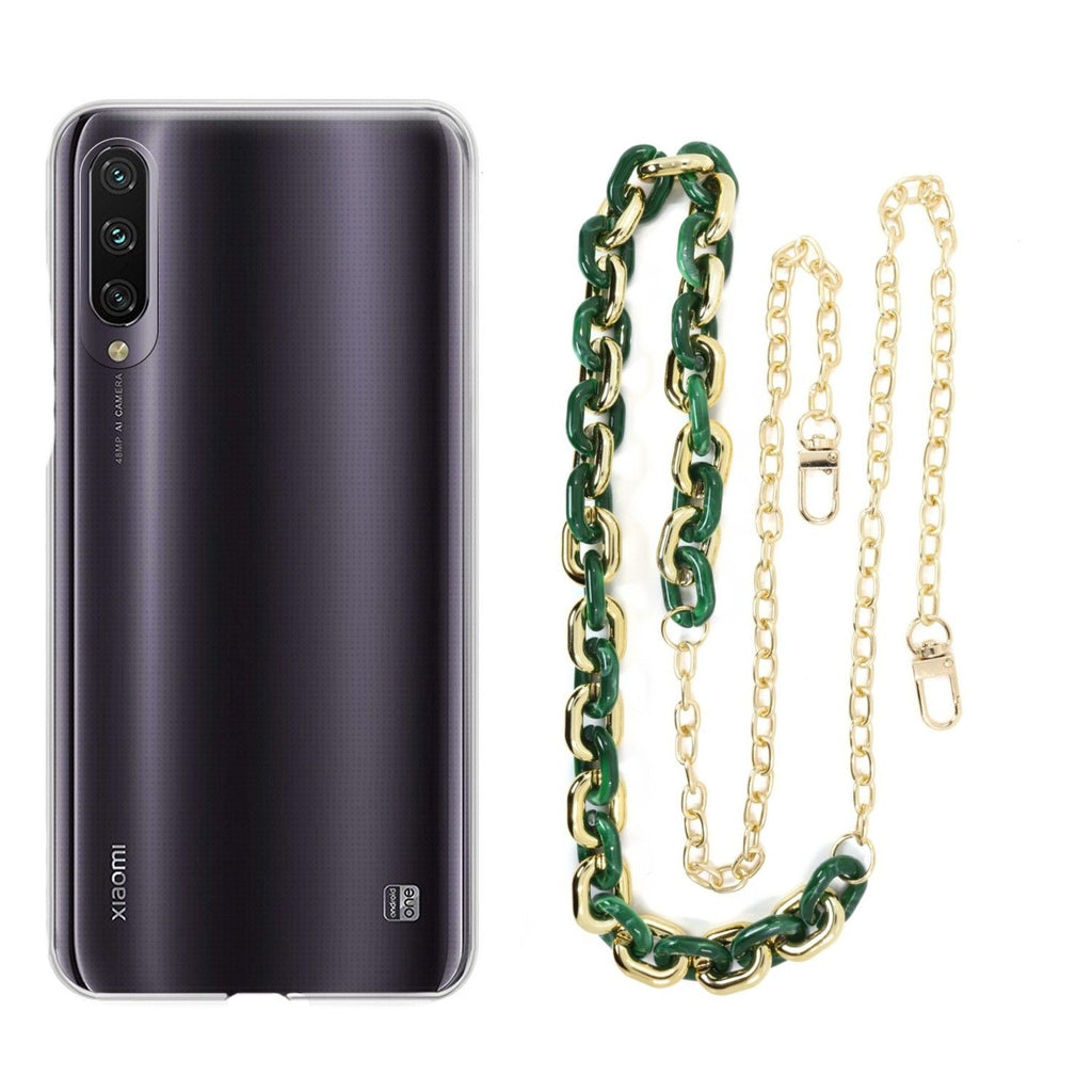 Capa cristal com cordão corrente verde para Xiaomi Mi A3