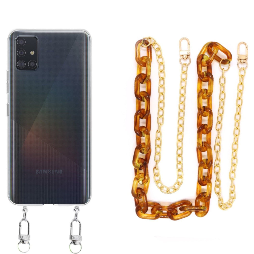 Capa cristal com cordão corrente castanho para Samsung Galaxy A71