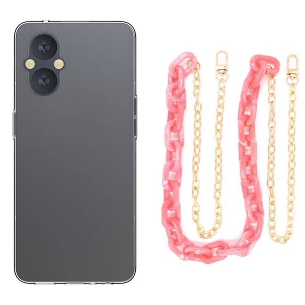 Capa cristal com cordão corrente rosa para Oneplus Nord N20