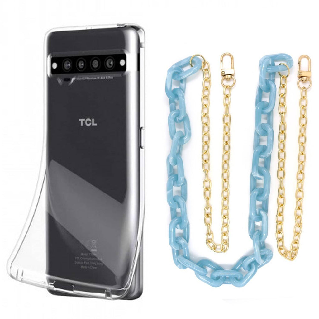 Capa cristal com cordão corrente azul para TCL 10 Pro