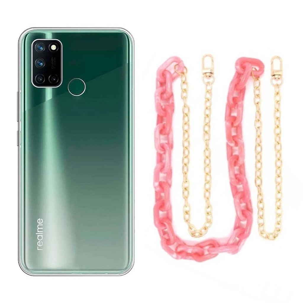 Capa cristal com cordão corrente rosa para Realme 7i