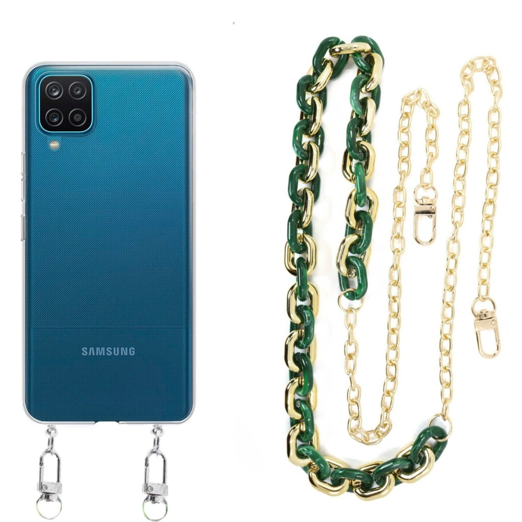 Capa cristal com cordão corrente verde para Samsung Galaxy A12