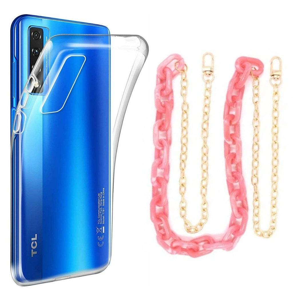 Capa cristal com cordão corrente rosa para TCL Stylus 5G