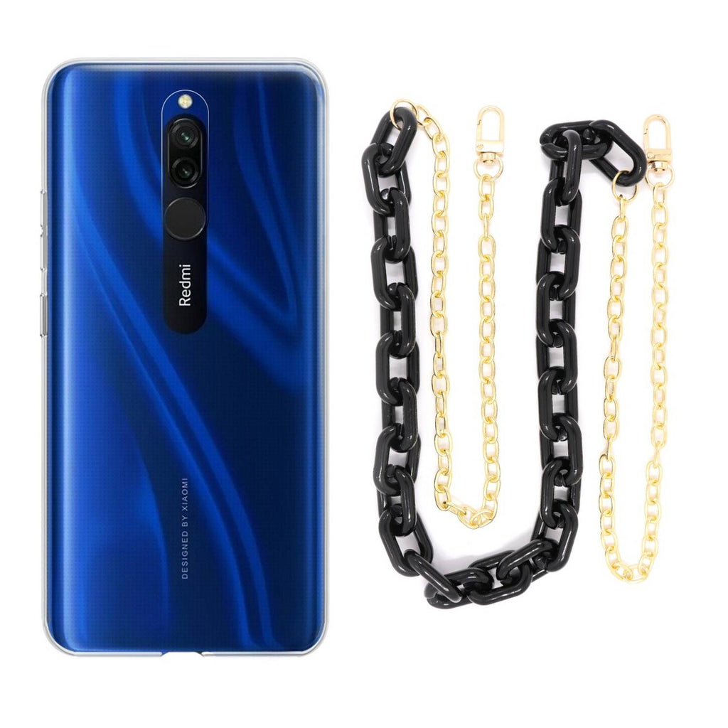 Capa cristal com cordão corrente preto para Xiaomi Redmi 8