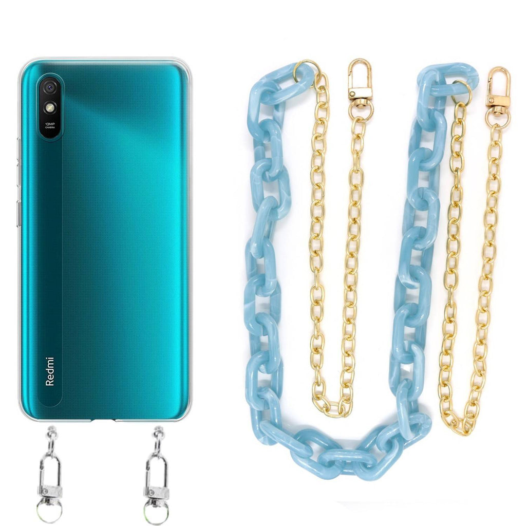 Capa cristal com cordão corrente azul para Xiaomi Redmi 9A