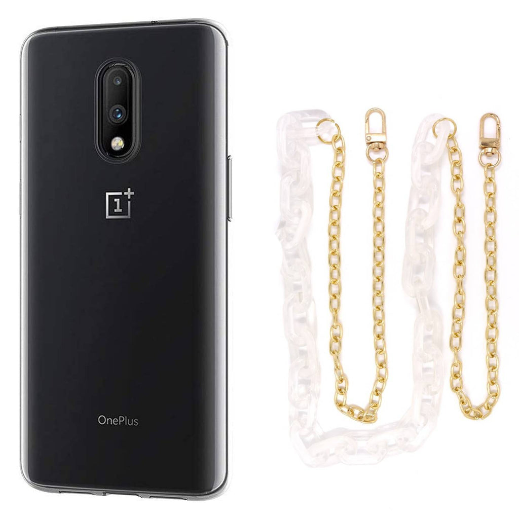 Capa cristal com cordão corrente branco para Oneplus 7