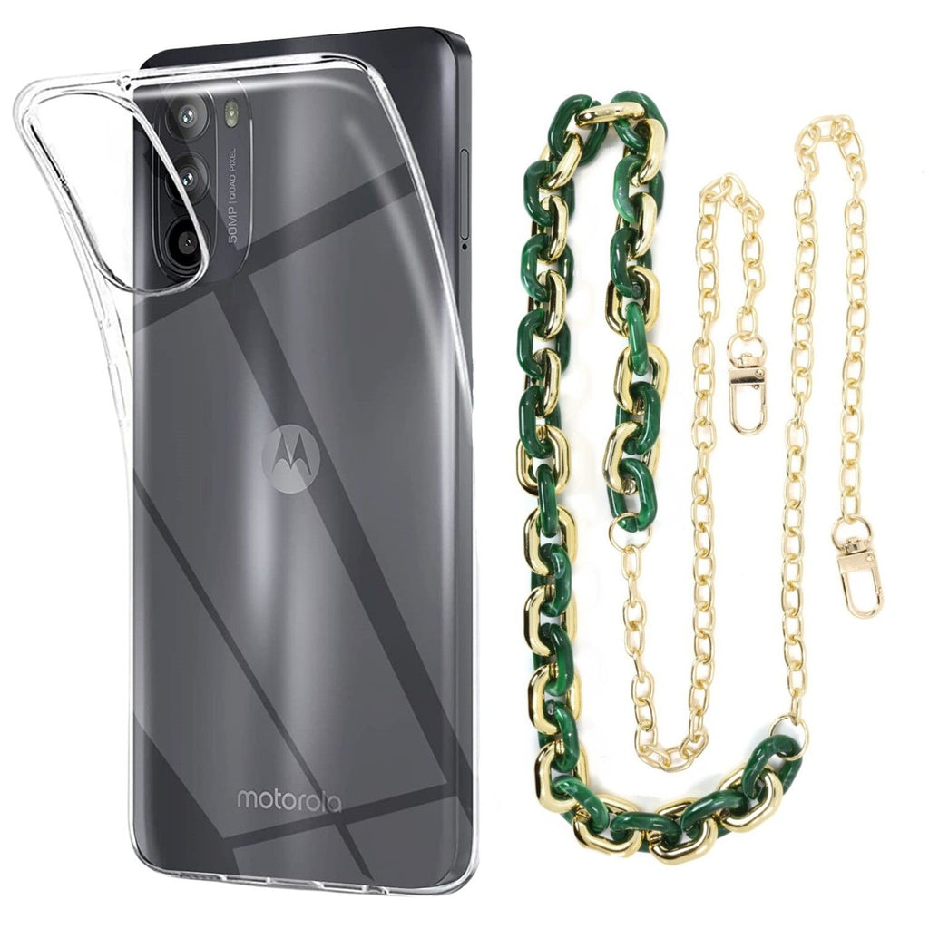 Capa cristal com cordão corrente verde para Motorola Moto G52