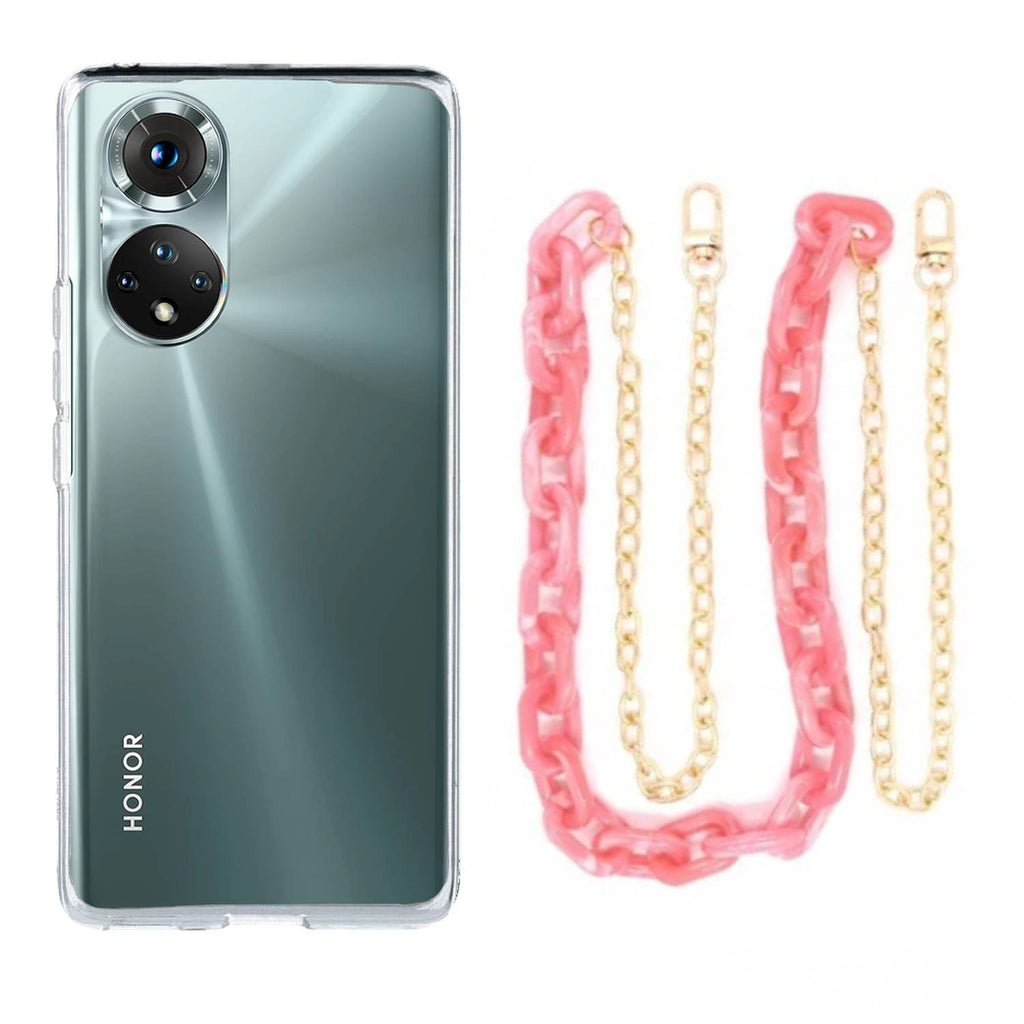 Capa cristal com cordão corrente rosa para Huawei Nova 9